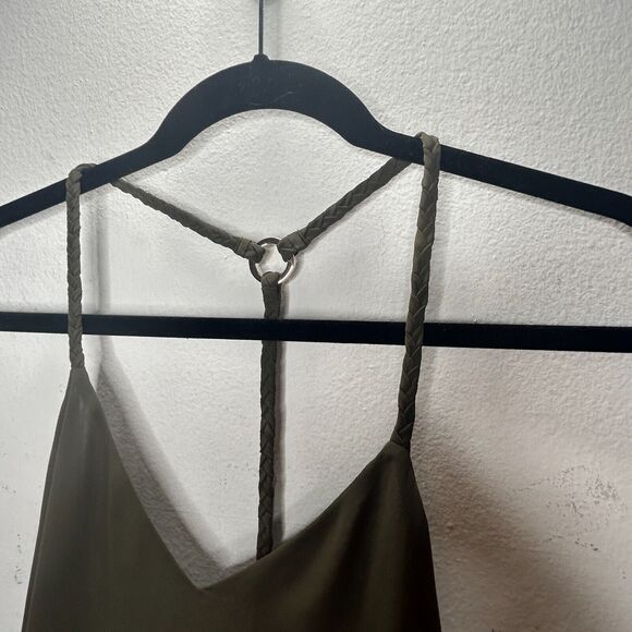 Marciano Olive Green V-Neck Braided Racer Back Straps Flowy Semi Sheer Blouse SM - Picture 5 of 10